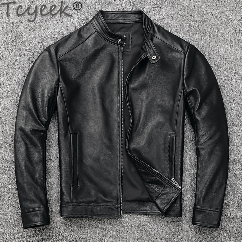 

Men's Jackets Tcyeek 100% Genuine Leather Jacket Men's Clothing Spring Autumn Short Coat Slim Cow Leather Jackets for Man Giubotto Pelle Uomo 230509, Black