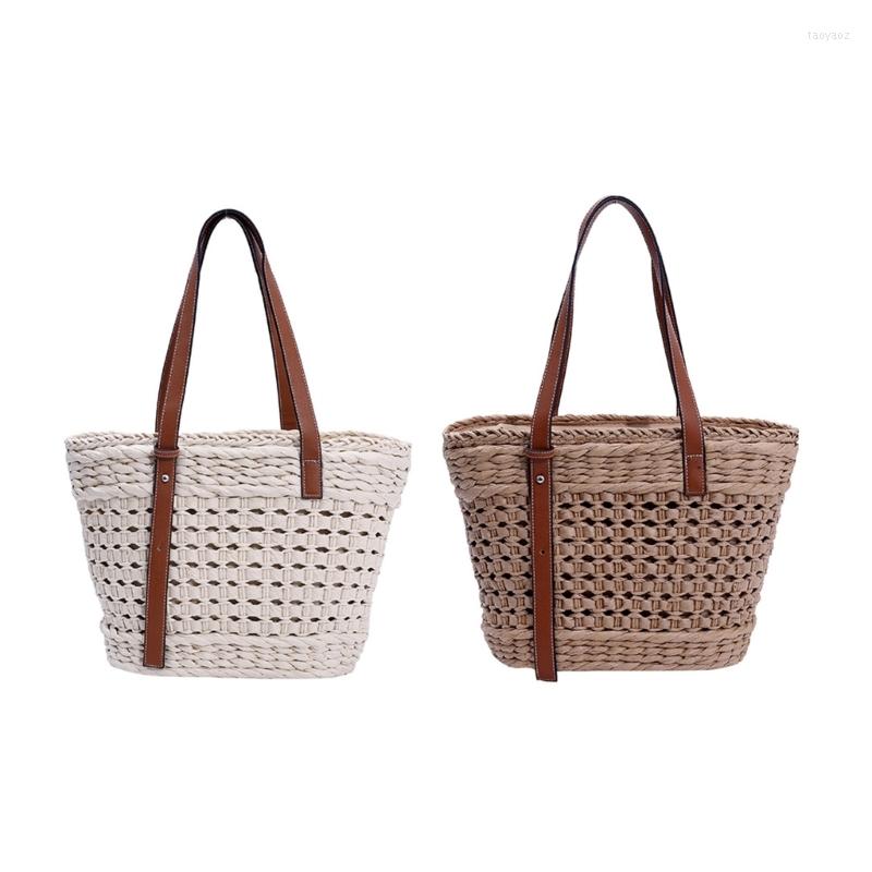 

Evening Bags Women Straw Shoulder Bag Hand-woven Basket Tote Summer Beach-Straw Lady Vacation Fashion Hollow Out Handbag, As shown