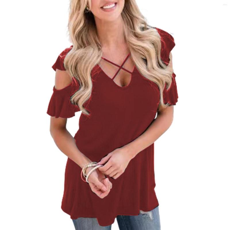 

Women's T Shirts Women's Casual Fashion V Neck Off Shoulder Short Sleeve Loose Shirt 1920s Blouses Women Vintage, Red