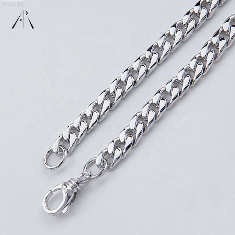 

Custom Necklace Solid 925 Sterling Silver 8mm Lobster Clasp Flat Cuban Link Chain Necklace for Men Hypoallergenic Jewelry