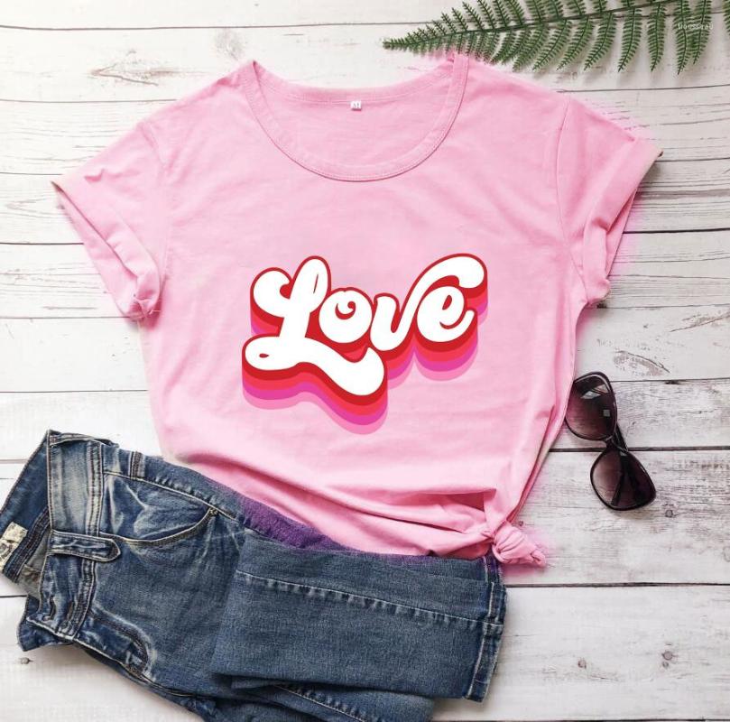 

Women's T Shirts Love Colored T-Shirt Retro Valentine Day Shirt Women Trendy Casual 90s Aesthetic Tops, Navy blue