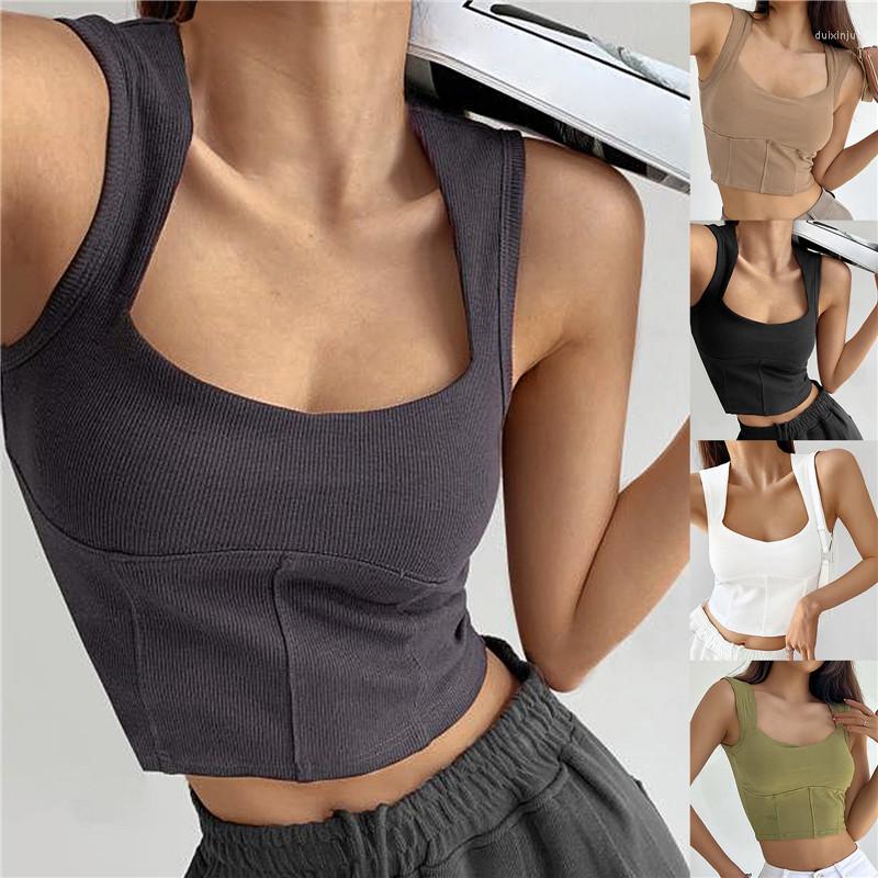 

Camisoles & Tanks Seamless Crop Top Women Underwear Wire-Free U-Shaped Camisole Wide Straps Striped Solid Bralette Lingerie One-Piece Tube, Army green