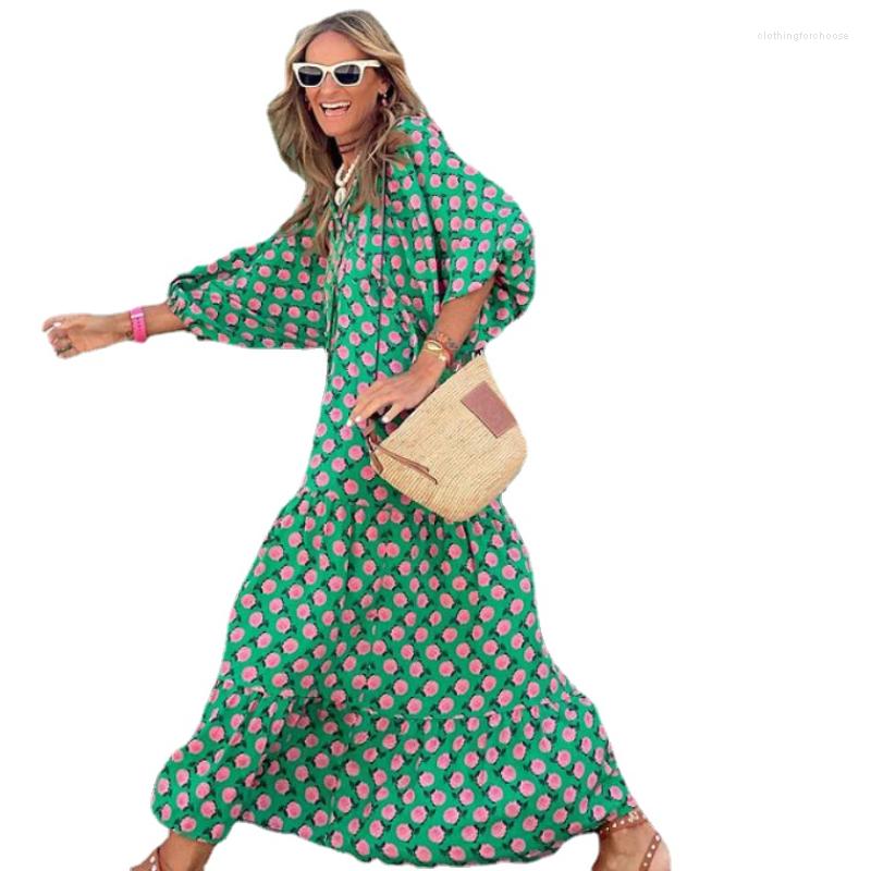 

Casual Dresses 2023 Arrival Geometric Print Bubble Sleeve Dress -Selling Independent Station Streetwear Plus Size Women's Clothing, Sky blue