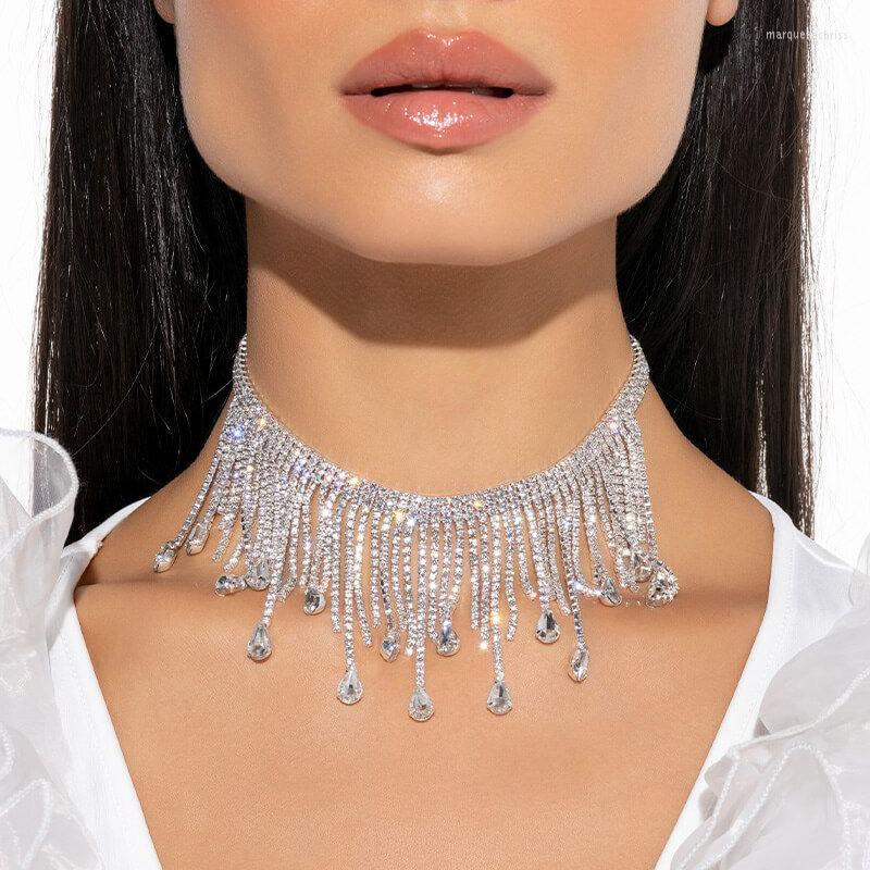 

Chains INS Fashion Shiny Rhinestone Long Tassel Necklace Ladies Prom Party Water Drop Pendant Clavicle Chain Exquisite Jewelry
