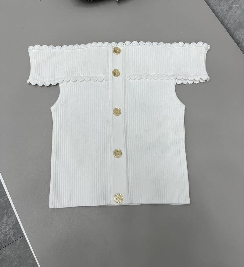 

Women' T Shirts Fashion Small Sexy One Line Shoulder Lace Neck Top, White