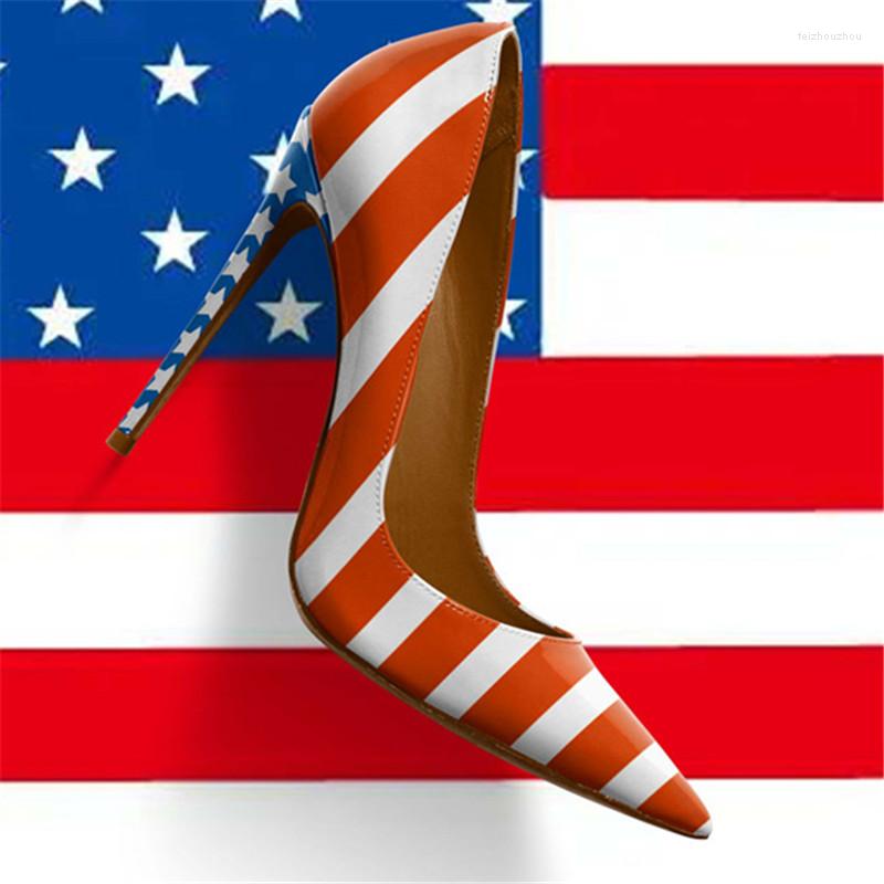 

Dress Shoes Mixed Colors Leisure Slip On Novelty Pumps For Ladies Shallow Mary Janes American Flag Pattern Office Lady Fashion, Red