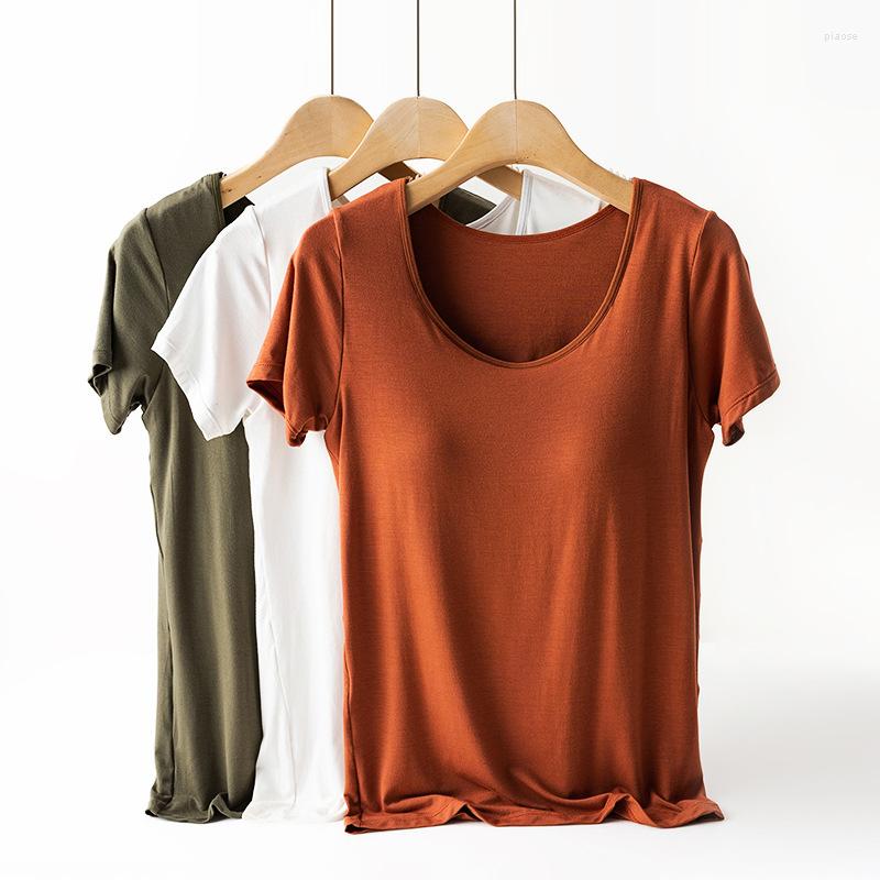 

Women's T Shirts Summer Women Clothing Short Sleeves Round Neck T-shirts Bottoming With Chest Pad Female Tops Tees, Orange