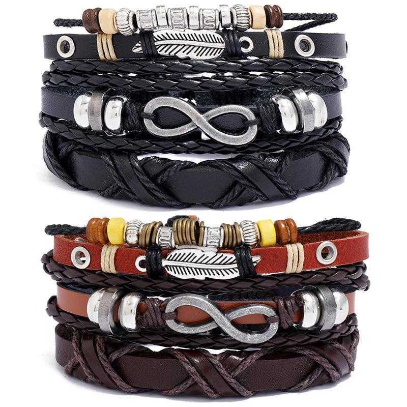 

Selling Accessories Vintage Weave Cattle Leather Bracelet Diy Three Piece Set 8 Word Feather Couples Ornament