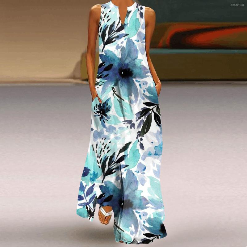 

Casual Dresses Y2k Summer Dress Women Clothing Chic V-neck Sleeveless Elegant Ruffle High Waist Floral Print Vestidos Para Mujer, Green