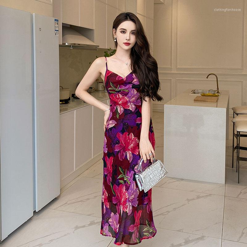 

Casual Dresses Vintage Evening For Women 2023 Floral Printed V-neck Sleeveless Fashion Slim Elegant Camisole Dress Summer Empire, Picture color