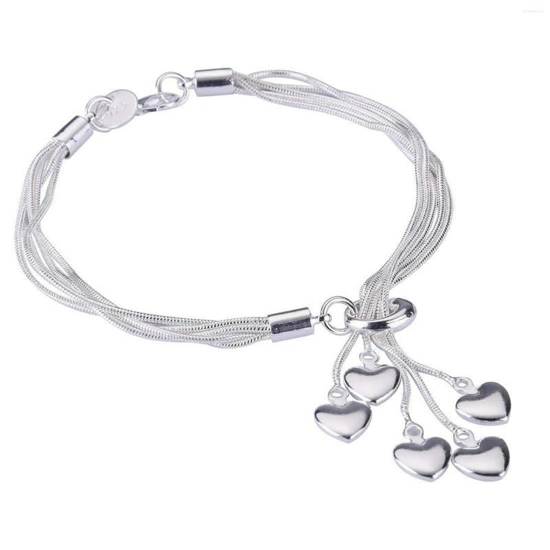 

Link Bracelets Silver Color Multi Layers Heart Charm &bangle For Women Girls Elegant Birthday Wedding Party