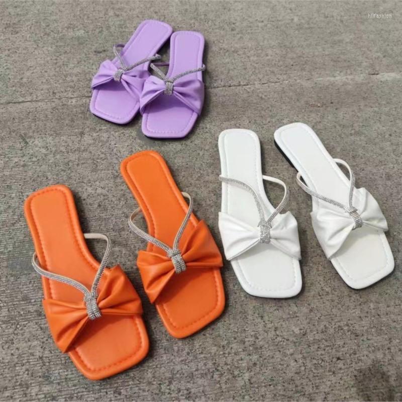 

Slippers Large Size Women's Shoes Summer Style Outside Wear Bow Female C127, Beige