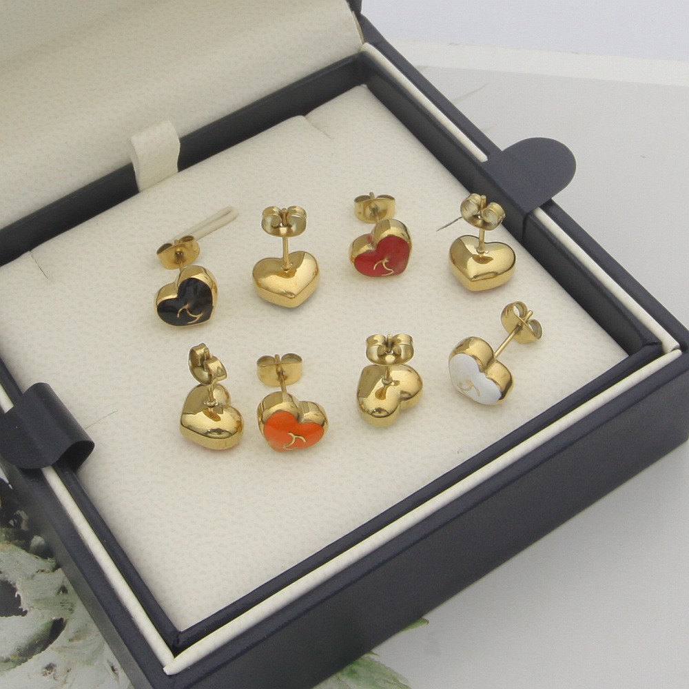 

Small 10mm black white red orange colorful stud Hip hop design Earring 18k Gold Silver girl women love studs Earrings Party Jewelry never fade