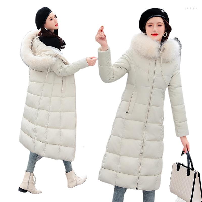 

Women's Trench Coats Cotton Padded Garment Women's 2023 Winter Thick Hair Collar Over Knee Slim Long Down Jacket, Black