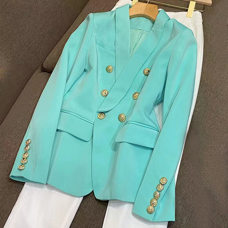 

Designer Womens Suits Blazers clothes clothing Tide Brand Retro Fashion Presbyopic green Series Suit Jacket Lion Double-Breasted Slim Plus Size Women's Clothing