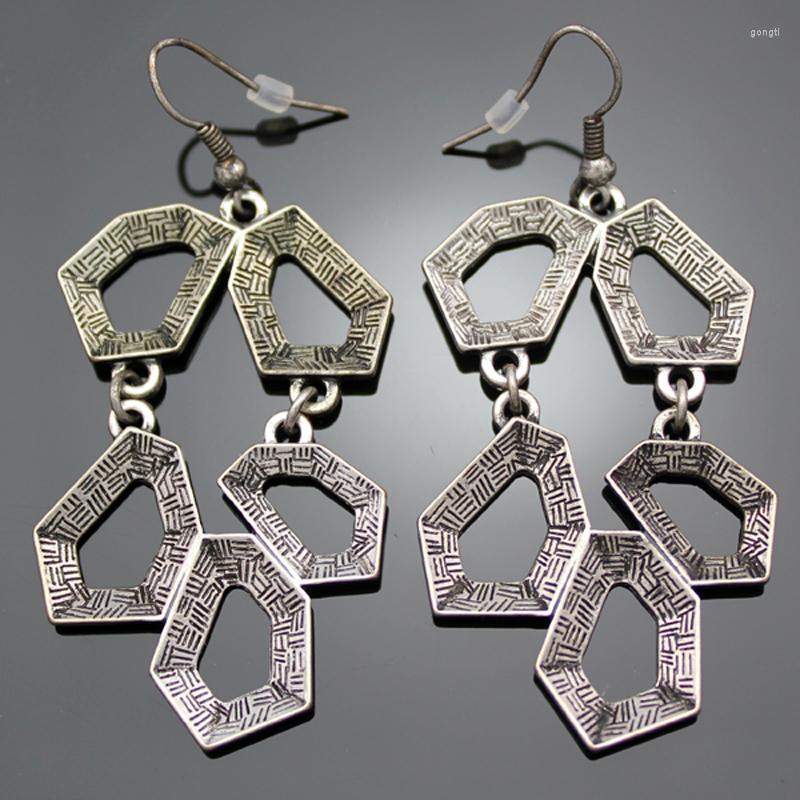 

Dangle Earrings Vintage The Eight Diagrams Art Deco Drop Silver Plated Tribal Aztec Costume Oorbellen Brincos Jewelry
