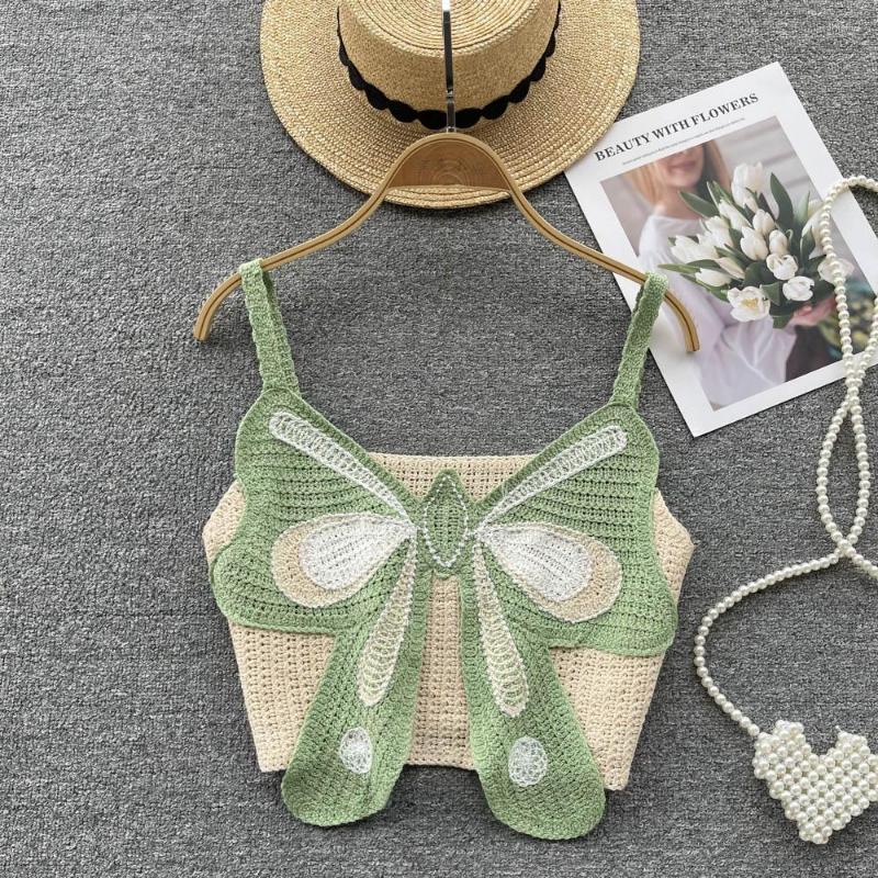 

Women's Tanks Bazaleas 2023 Summer Cropped Camis Bow Knitted Camisole Holiday Style Women Contrast Color Corset Tank Tops, Blue