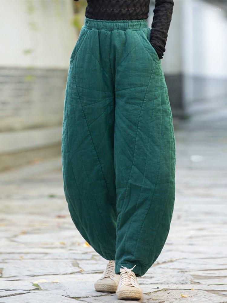 

Women's Pants QPFJQD Female Winter Spring Warm Linen Elastic Waist 2023 Solid Color Women Retro Long Loose Pockets Trouser Patchwork, Beige