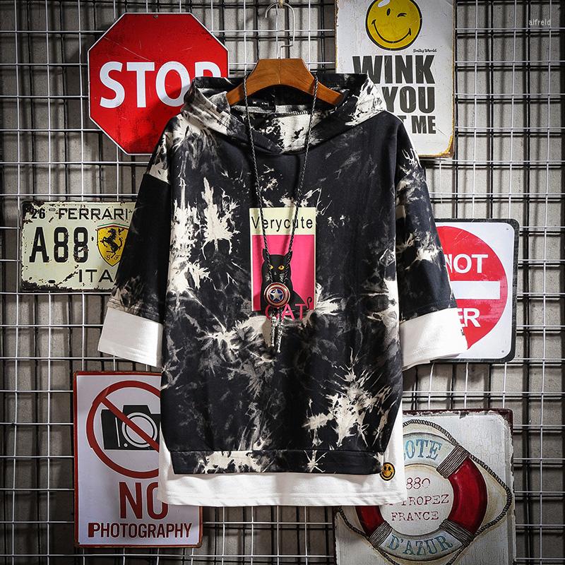 

Men's T Shirts XYPANDA Summer Tops Hooded Tie Dye Shirt Streetwear T-shirt Men Oversized Graphic Tee Couple Clothes Hip-hop Women, Black