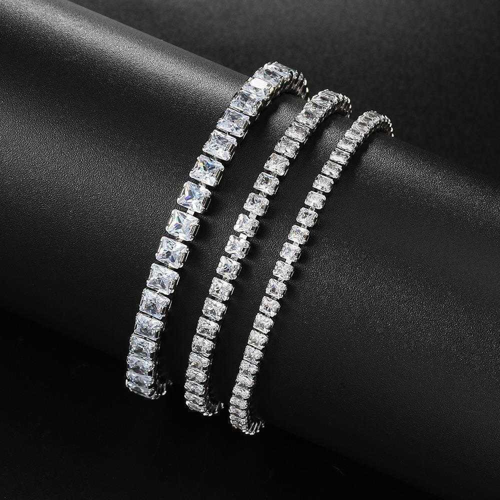 

Single Row Square Zircon Bracelet Womens Full Diamond Adjustable Draw Tennis Jewelry