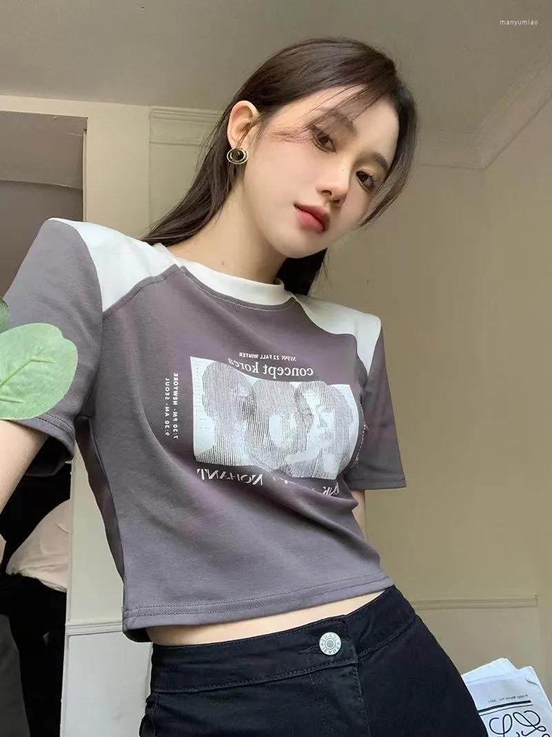 

Women' T Shirts Straight Shoulder Short Sleeve Shirt Slim Patchwork Chic Crop Top Tie Fashion Woman Blouses Summer Aesthetic, Black