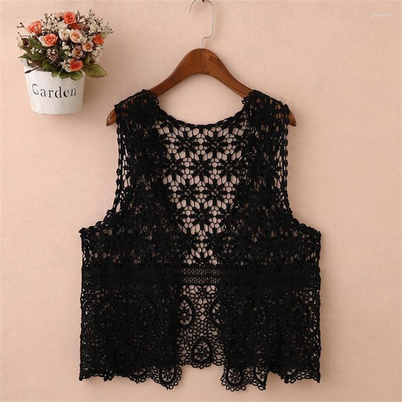 

Women's Vests 2023 Fashion Chic Big Size Women Solid Lace Cardigan Vest Elegant Office Lady Short Coat Summer Sleeveless Jackets Outwear, White