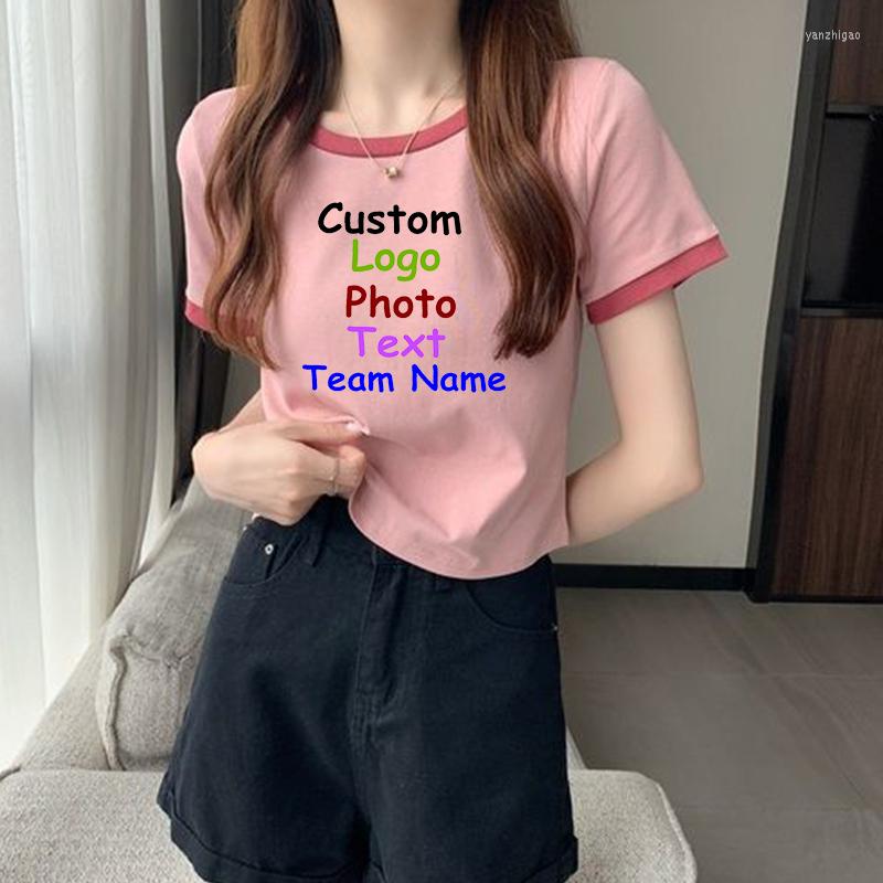

Women's T Shirts 2023 Collision Color Round Neck Short Sleeve T-Shirt Female Custom LOGO Summer Slim Style Tops Tide, Black