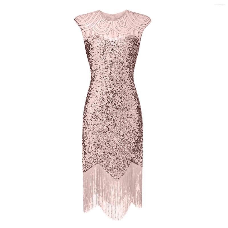 

Casual Dresses Vintage 1920s Women's Sequin Beaded Tassels Party Night Flapper Gown Dress Great Gatsby Midi Vestidos, Pink