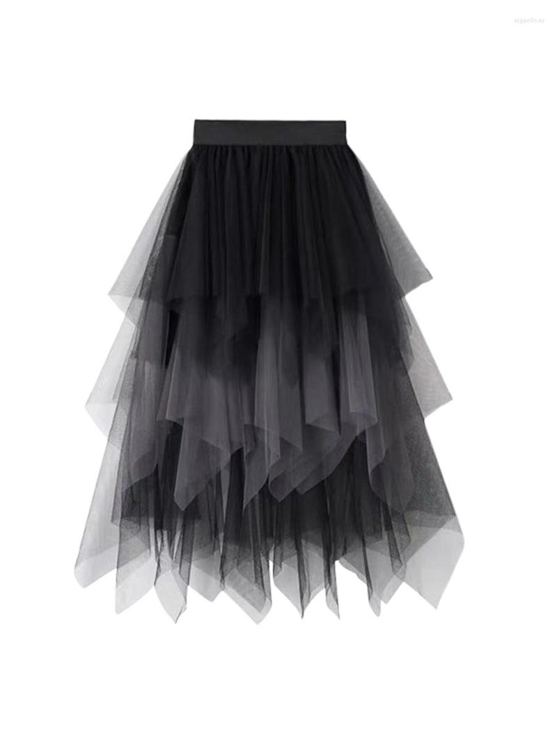 

Skirts Women Midi Length Skirt Layered Elastic Waist Tulle Multilayer Pleated Mesh Tutu A-line Long, Purple green black