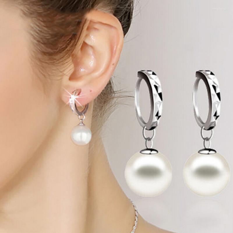 

Dangle Earrings 1Pair Arrival Girls Elegant Silver Pearls Pendant Ear Plated Jewelry Approx. 10MM Imitation Pearl