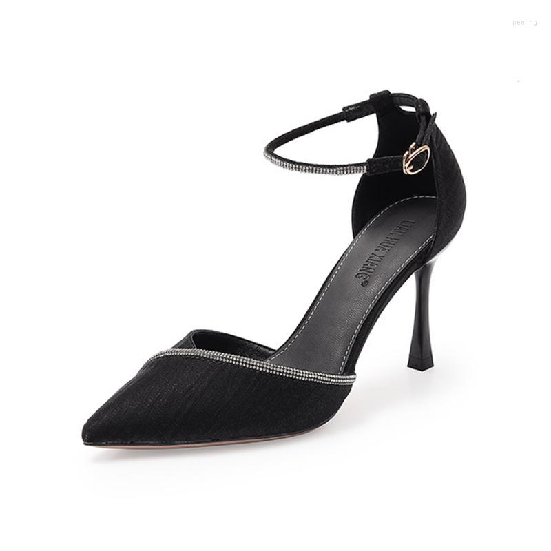 

Dress Shoes Women's Lace-heeled Hollow Diamond High-heeled Fashion Korean Version Of INS Trendy Single Pointed, Black