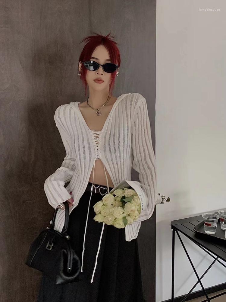 

Women' T Shirts Women Long Sleeve Sexy Top Spring Summer Streetwear Cut Out Casual V Neck Loose Bandage Bodycon Knitted 2023, Black