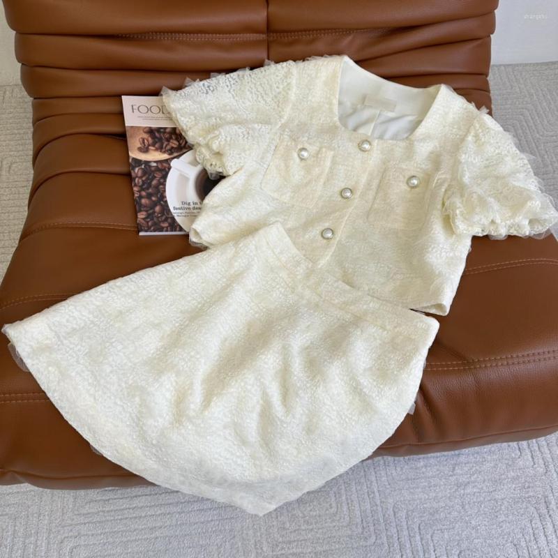 

Work Dresses Dress Sets Women Spring Summer Solid Square Collar Puff Sleeve Short Tops And A-line Mini Skirt Sweet Slim Female Clothes, Picture shown