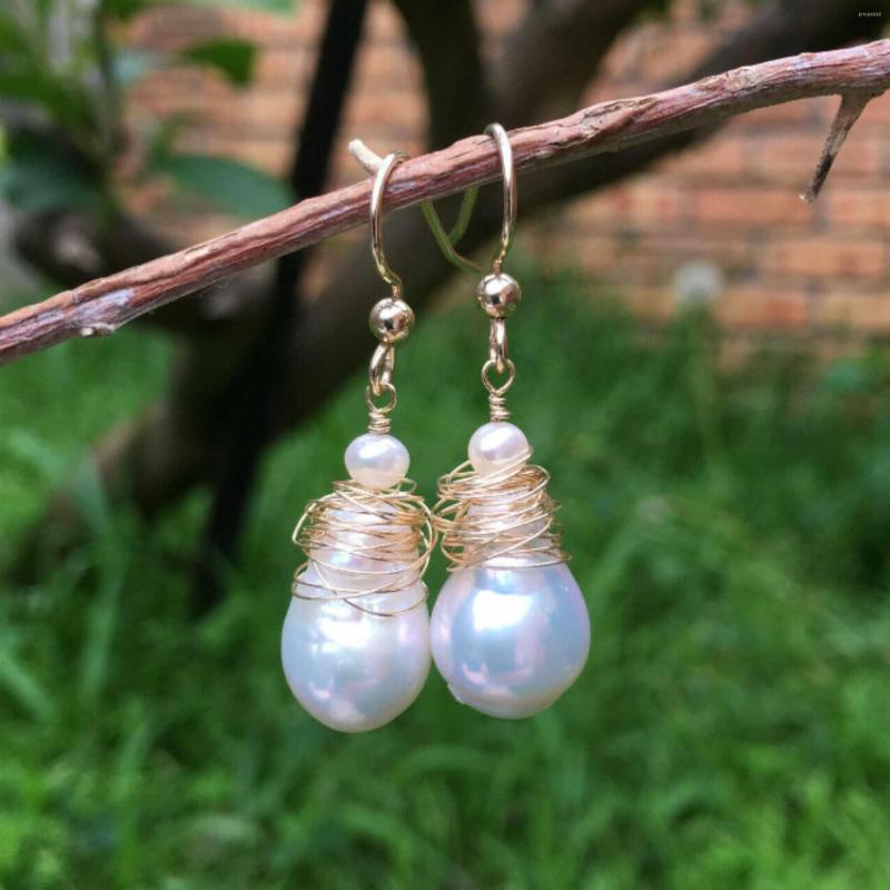 

Dangle Earrings 15-16mm Natural White Baroque Freshwater Pearl 14k Gold Wedding Accessories FOOL'S DAY Cultured Classic Ear Stud