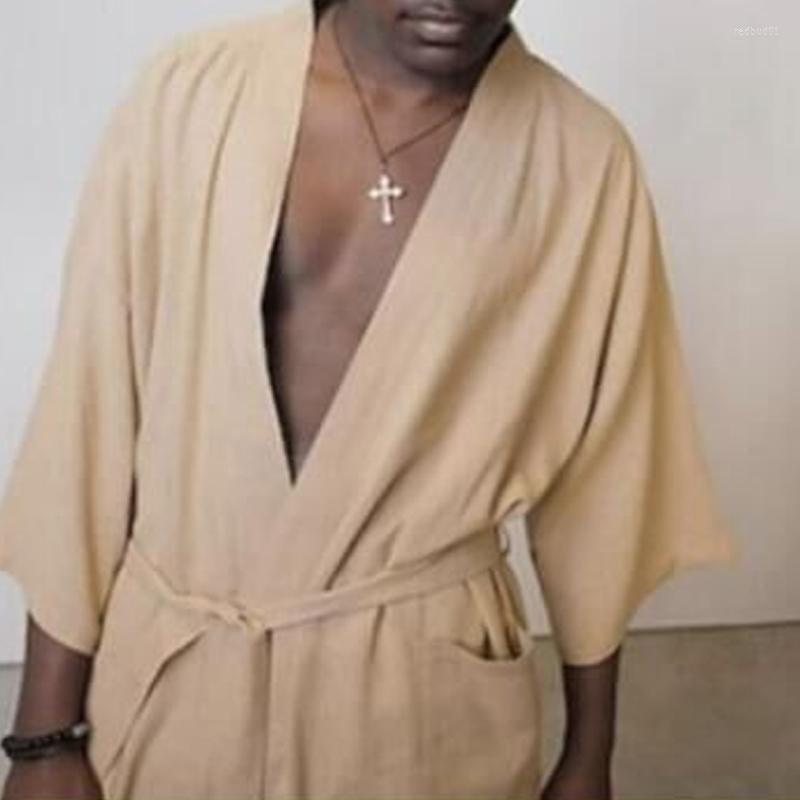 

Men's Tracksuits 2023 Spring Summer Casual Pajamas Mens Cotton Linen Loose Solid Color Two Piece Sets Wrap V Neck Tie-up Cardigan And Pants, 01 as the picture