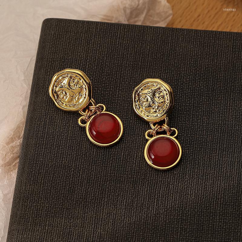 

Dangle Earrings French Vintage Ruby Design Coin Women's Exquisite Luxury Antique Gorgeous Eardrop
