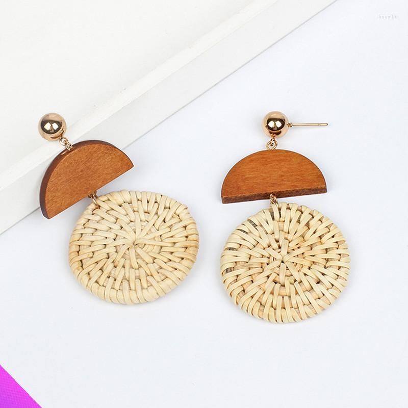

Stud Earrings Wholesale 10 Straw Rope Woven Round Wooden Retro Style Girl Ladies Jewelry Gift 2023