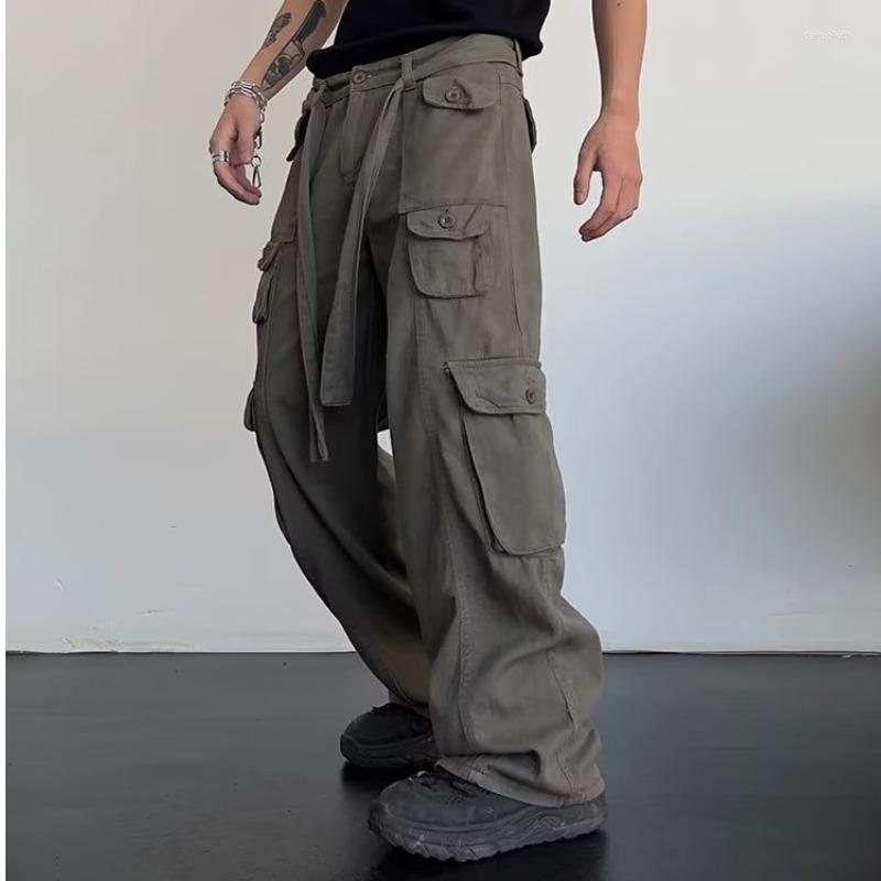 

Men's Pants High Street Retro Casual Large Pocket Men's Loose Straight Draped Wide Leg Cargo Joggers Streetwear Military Sport, Black