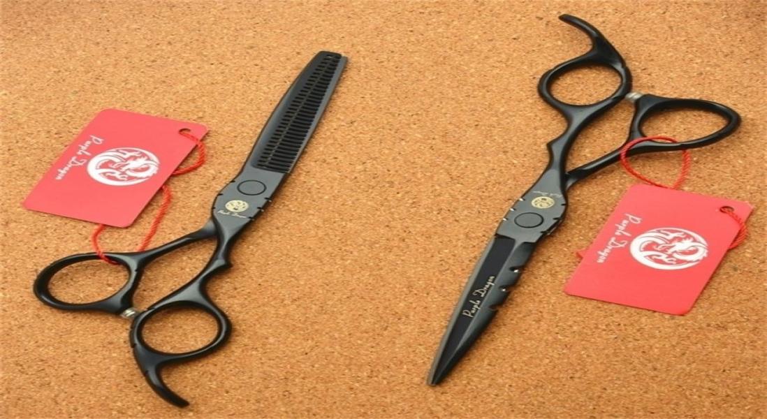 

55039039 Purple Dragon JP 440C Black Hairdressing Scissors Cutting Shears Thinning Professional Human Hair Z1010 2203171364052