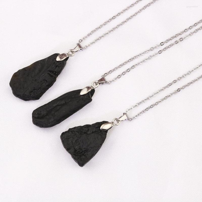 

Chains Natural Black Stone Irregular Pendants Rough Healing Crystal Repair Raw Ore Necklaces Men Women Jewellry