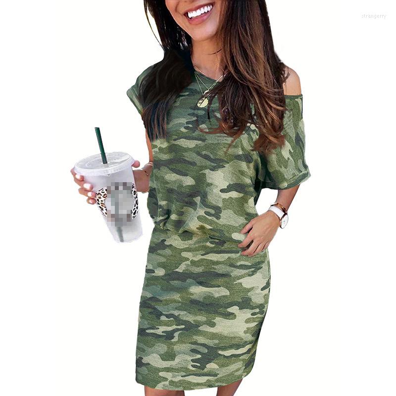 

Casual Dresses Women Summer 2023 Camouflage Pattern Fashion Mini Skirt Round Neck Short Sleeve Female
