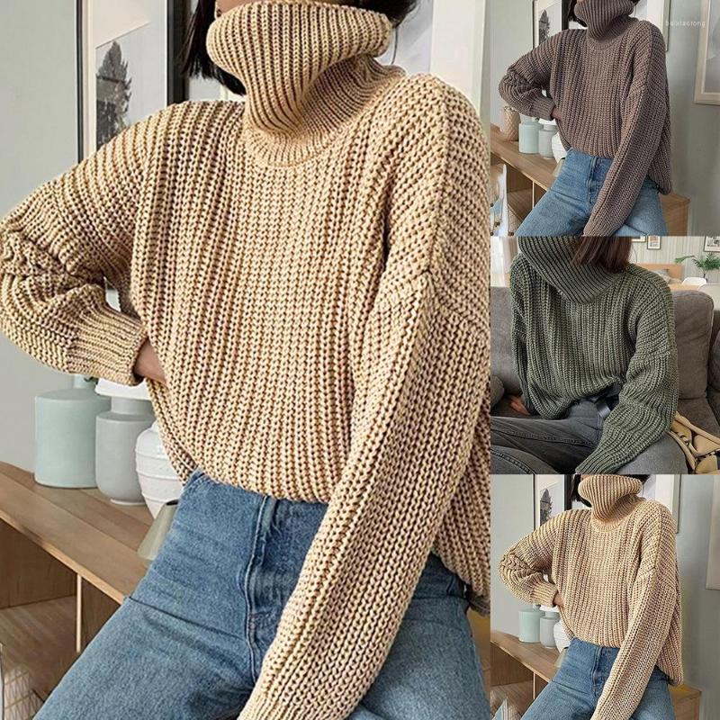 

Women' Sweaters Fashion Turtleneck Sweater Women Warm Winter Knitted Casual Loose Solid Pullovers Jumper All-match Tops Truien Dames, Green