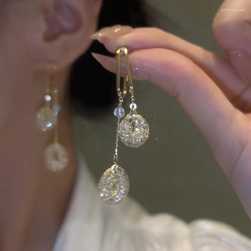 

Dangle Earrings Douyin The Same Hollowed Out Water Drop Long Tassel Female Light Luxury Temperament All Fashion Accessories