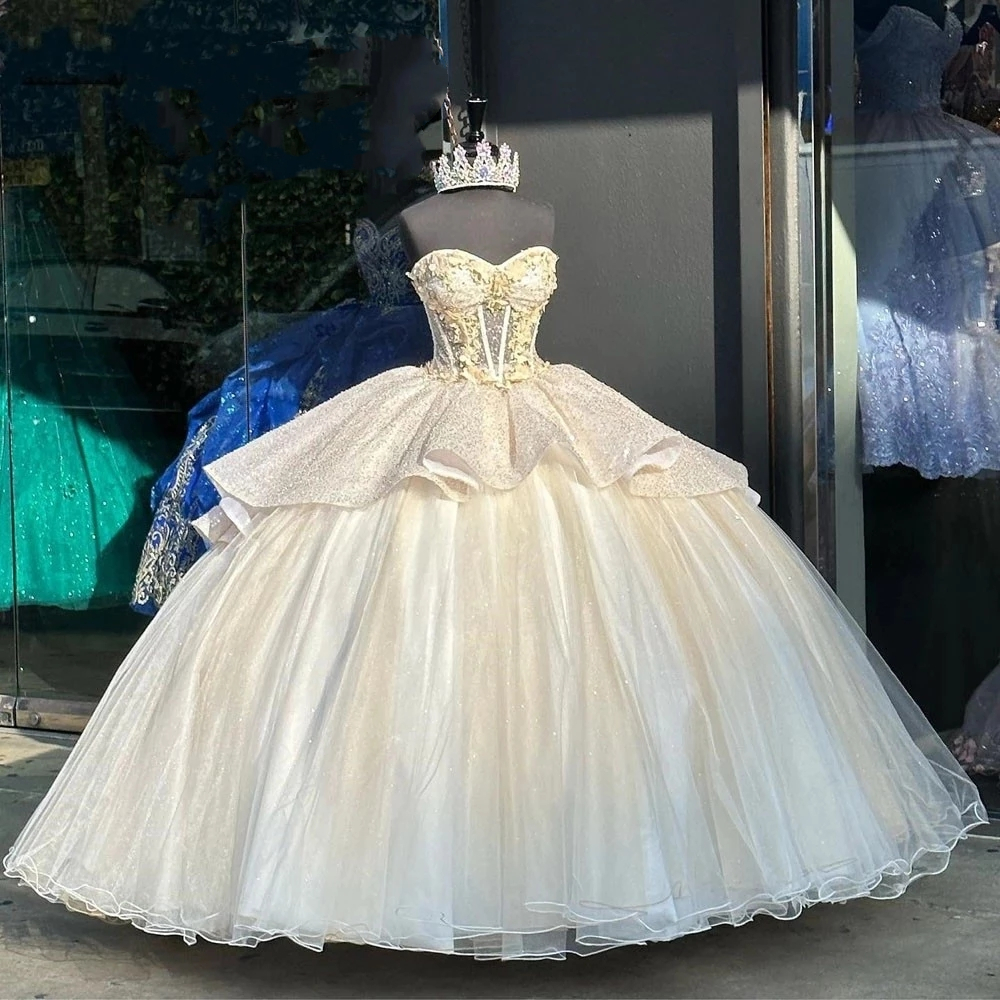 

Quinceanera Dresses Princess Illusion White Appliques Ball Gown Sweetheart Lace-up with Tulle Plus Size Sweet 16 Debutante Party Birthday Vestidos De 15 Anos 108, Customize