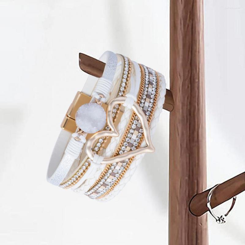 

Charm Bracelets Women Bracelet Faux Leather Love Heart Multi-layer Bohemia Resin Stone Gift Braided Punk Girls Fashion Jewelry