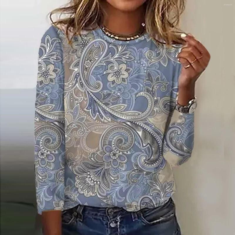 

Women' T Shirts Active Womens Tops Casual Long Sleeve Crew Neck Flower Printed Shirt Top Full Fitting Women, Blue