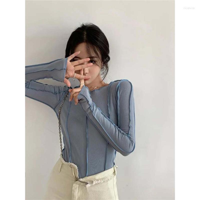 

Women's T Shirts Autumn Women's 2023 Niche Design Solid Color Leggings T-shirt Matching Everything Slim Long Sleeves, Pink