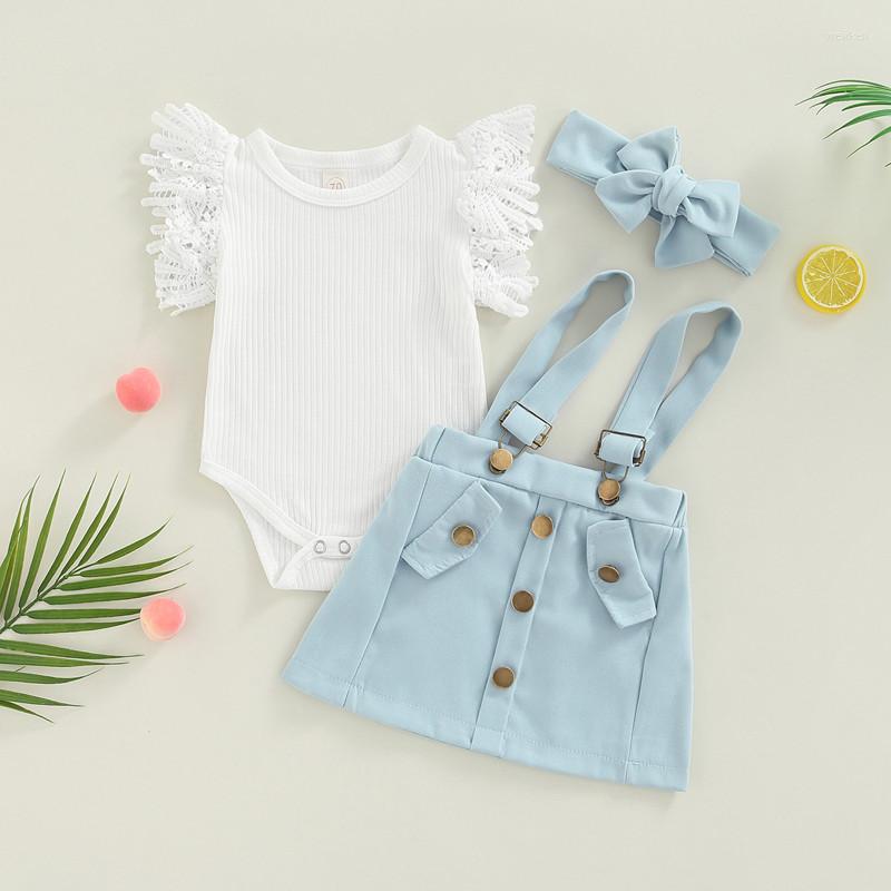 

Clothing Sets 0-18m Born Girl Three-Piece Outfits White O-Neck Romper Suspender Buttons Shorts Decorative Hairband Baby Girls Set, Picture shown
