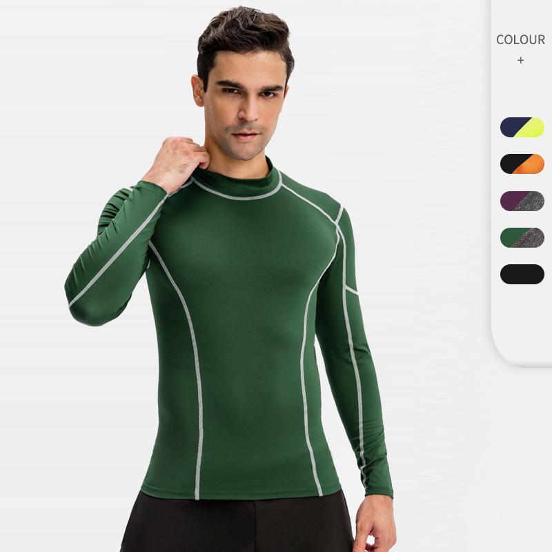 

Hunting T Shirts Professional Men's Workout Long Sleeve High Elastic Tight Quick Drying Clothes Running Training Wear Turtleneck Color Match, Navy