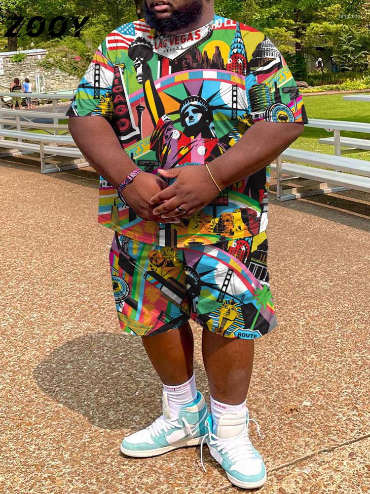 

Men's Tracksuits ZOOY Summer Print Hip Hop Style 2 Piece Sets Men 8XL 9XL Plus Size Short Sleeve O Neck Men's T-Shirt And Shorts Custom